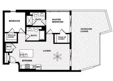 Floor plan for 2 beds, 2 baths, 1072 sqft